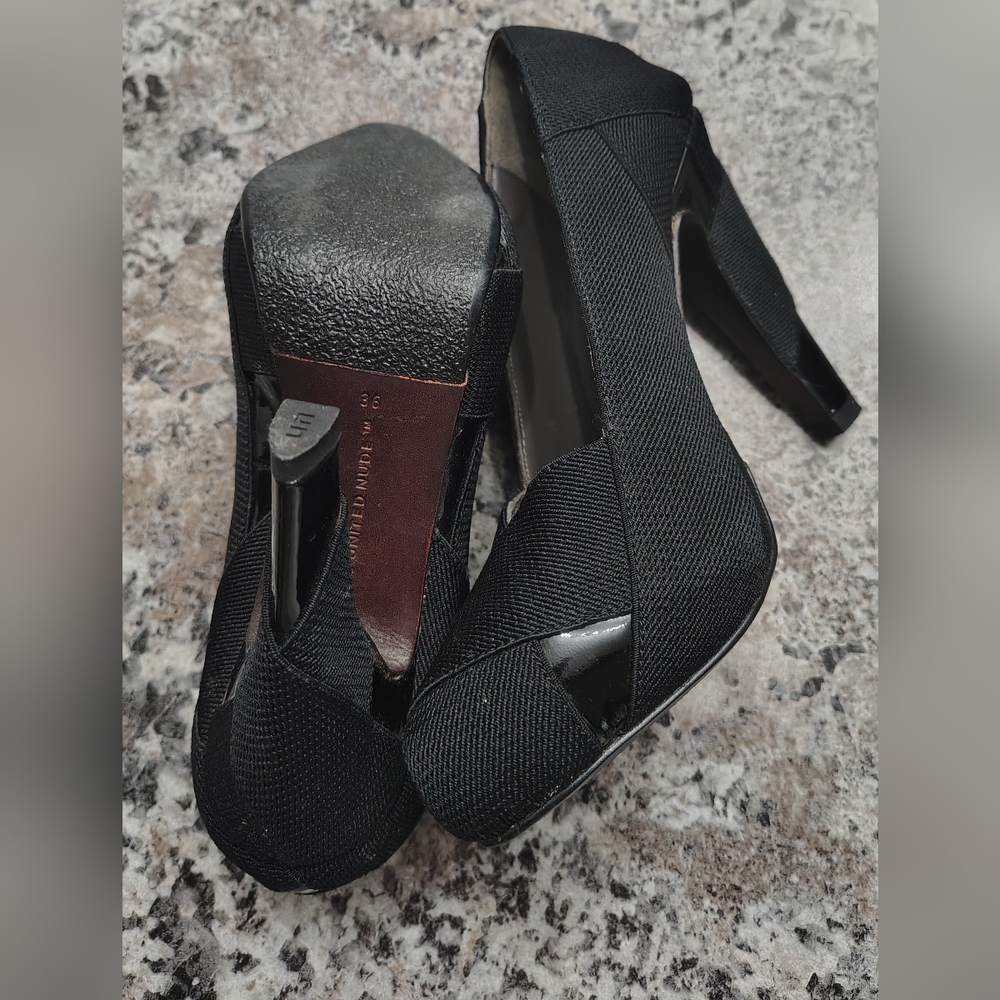 UNITED NUDE Black Leather & Cloth 4" Heel Pump Shoes Sz 5.5/6 - Picture 6 of 9